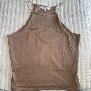NWT Gaze brand Brown‎ Round Neck crop top size S small